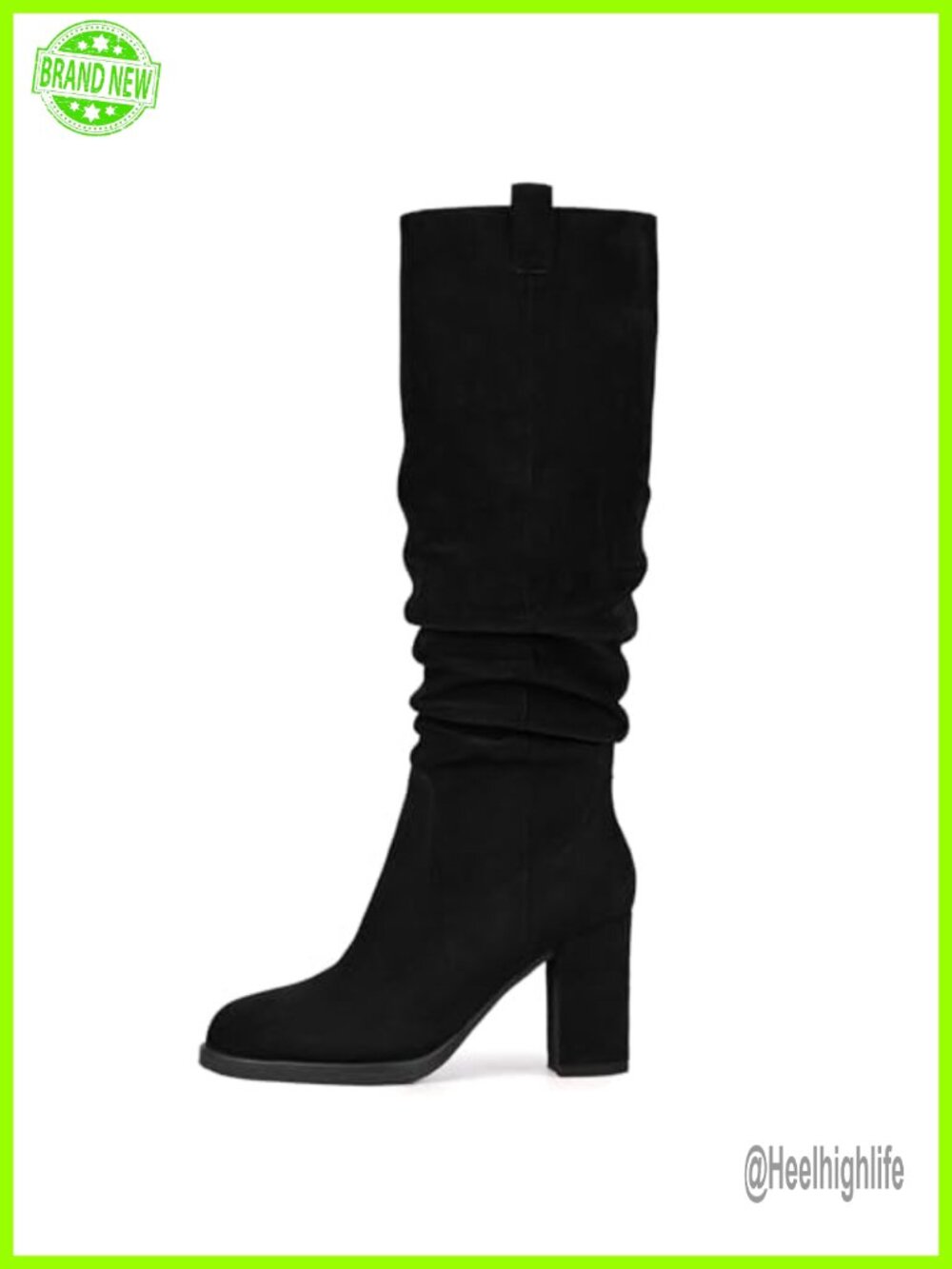 Faux Suede Knee High Boots Tall Chunky Block Heel Slouch Dress Boots